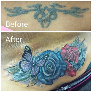 www.ettore-bechis.com #tattoo #coveruptattoo done with tubes and needles by @kingpintattoosupply #tattoomachine by @hatchback_irons #butterfly #rosetattoo #roses #butterflytattoo #miamibeach #tattooartist