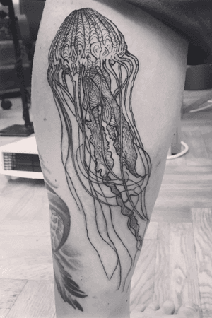 Made in #newquay #cornwall #uk #tattooapprentice #jellyfish #tattoo #fineline