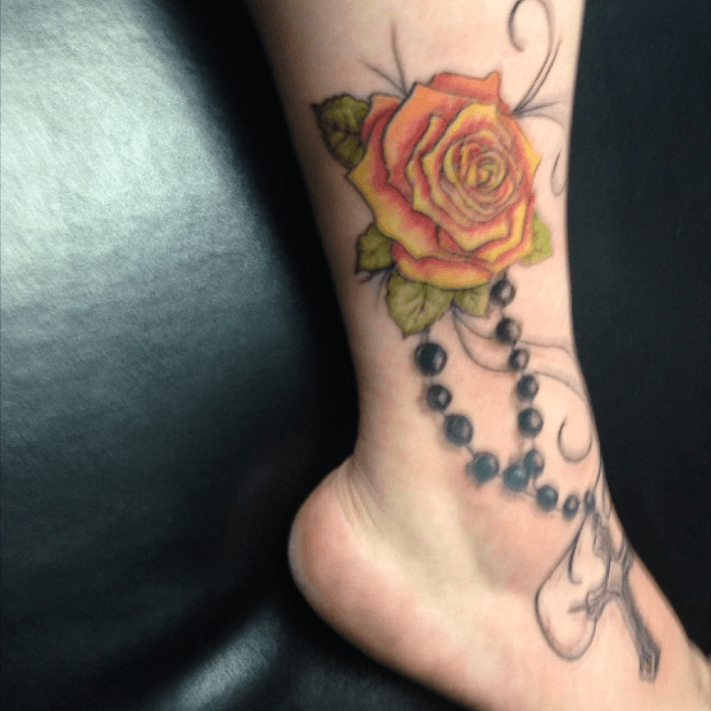 Rosary Tattoo On Girl Foot