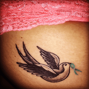 #swallow #ovariancancer #cancertattoo #gran #love #teal #ribbon #bird #tattoo #tattoedgirl #loyalty 