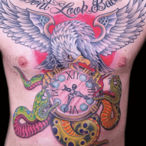 Tattoo by Lark Tattoo artist/owner Bruce Kaplan.  #chest #stomach #eagle #americaneagle #americanbaldeagle #baldeagle #snake #snakes #clock #brucekaplan #owner #artist #ownerartist #artistowner #LarkTattoo #LarkTattooWestbury #NY #BestOfLongIsland #VotedBestOfLongIsland #BestOfNYC #VotedBestOfNYC #VotedNumber1 #LongIsland #LongIslandNY #NewYork #NYC #TattoosEvenMomWouldLove