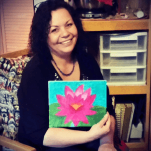 Mom holding #lotus #flower I #painted for Xmas🎁💖 