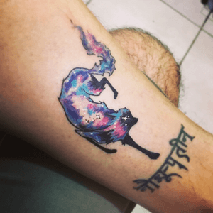 Newest addition to my collection!! Cosmic fox!! Inspired by the awesome work of Chiara Bautista! #tattoo #cosmicfox #watercolor #colortattoo #legendrotary #chiarabautistaartwork #ink #inklegacytattoos