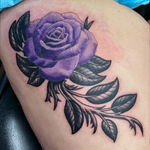 Purple #rose thigh piece, I made for a client. #rosetattoo #colorrealism #realism #blackandgrey #blackandgray 