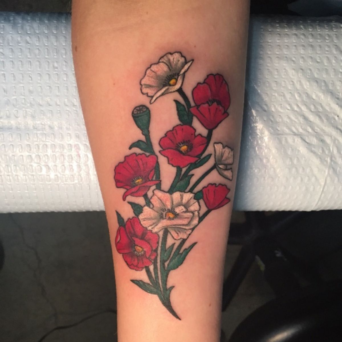 Tattoo uploaded by Aly H. • Red and white poppies! Done at Golden Goose