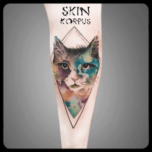 #watercolor #watercolortattoo #watercolortattoos #watercolour #cat #cattattoo made  @ #absolutink by #watercolortattooartist #watercolorartist #skinkorpus 