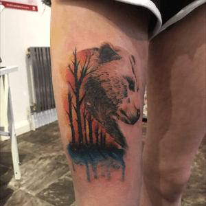 Watercolour bear and forest scene, thigh wrap #tattoo #tattoos #ink #tattooflash #tattoodesign #illustrated #illustrator #illustration #illustratorsoninstagram #instadrawing #instaillustration #drawing #art #animaltattoo #watercolortattoo #foresttattoo #thighwrap