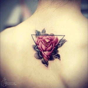 Lovely rose tattoo #rose #tattoo #rosetattoo #pink #blackandgrey #triangle  