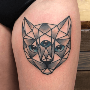 This thigh peice is way cool, geometric third eye cat face. #cat #geometric #thirdeye #animal #thigh 