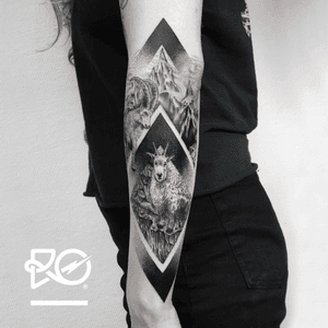 By RO. Robert Pavez • Mountain Gods • Studio Nice Tattoo • Stockholm - Sweden 2017  • #engraving #dotwork #etching #dot #linework #geometric #ro #blackwork #blackworktattoo #blackandgrey #black #tattoo #fineline #goats
