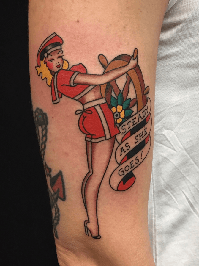 Steady as she goes! #sailorjerry #traditionaltattoo #newyorkadorned #josechalarca