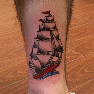 Fun one from my flash.  #tallship #traditional #traditionaltattoo 