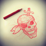 Le premier dessin que j'ai realisé pour un client de mon pote. Il veut que ce soit moi qui fasse le tattouage du debut à la fin!!! #skull #pirate #skull2016 #pirateskull 