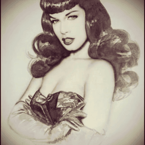 This Olivia De Berardinis Bettie Page drawing but in Alphonse Mucha style #megandreamtattoo 