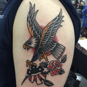 #eagle and #rose #america #traditional #tattoosbyrodrigocanteras #lovehatenewyork 