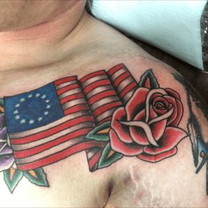 13 Star Flag with roses, Dragon Tattoo, Okinawa Japan