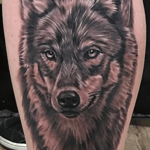My very first tattoo - black and grey wolf on my left calf 