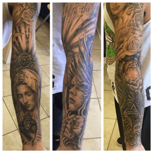 Left arm sleeve. Tattoo by Drew Wexelberg in Katy, TX. Firebird tattoo studio.