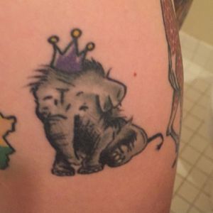 Baby elephant sketch-like tattoo with crown done by Keith at Absolute Art in Richmond, VA