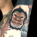 Upside down mask i really enjoyed doing today on Anders. Turn your phone around amd see another face :-) done @RoyalTattoo #royaltattoodenmark #japanesemask  #armpit 
