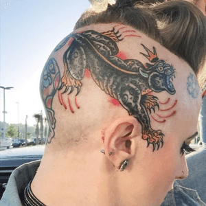 Fucking bad ass panther with the #mikewilson style crown done by #gordie #GordieJones of #inksmith #inksmithandrogers #headtattoo #panther #AmericanTraditional #traditionalamerican #freshink #freshtattoo #domeblast #dome #headtattoos #faceandheadtattoos #girlswithtattoos #tattooedgirls #inkedgirl #traditionaltattoo #traditionaltattoos #girlswithheadtattoos