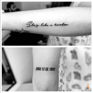 Nº182 #tattoo #ink #littletattoo #tattoos #sheslikearainbow #rollingstones #lettering #font #parents #wedding #date #bylazlodasilva