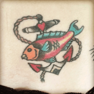 Parrot fish with anchor done in Maui #MEGANDREAMtATTOO 
