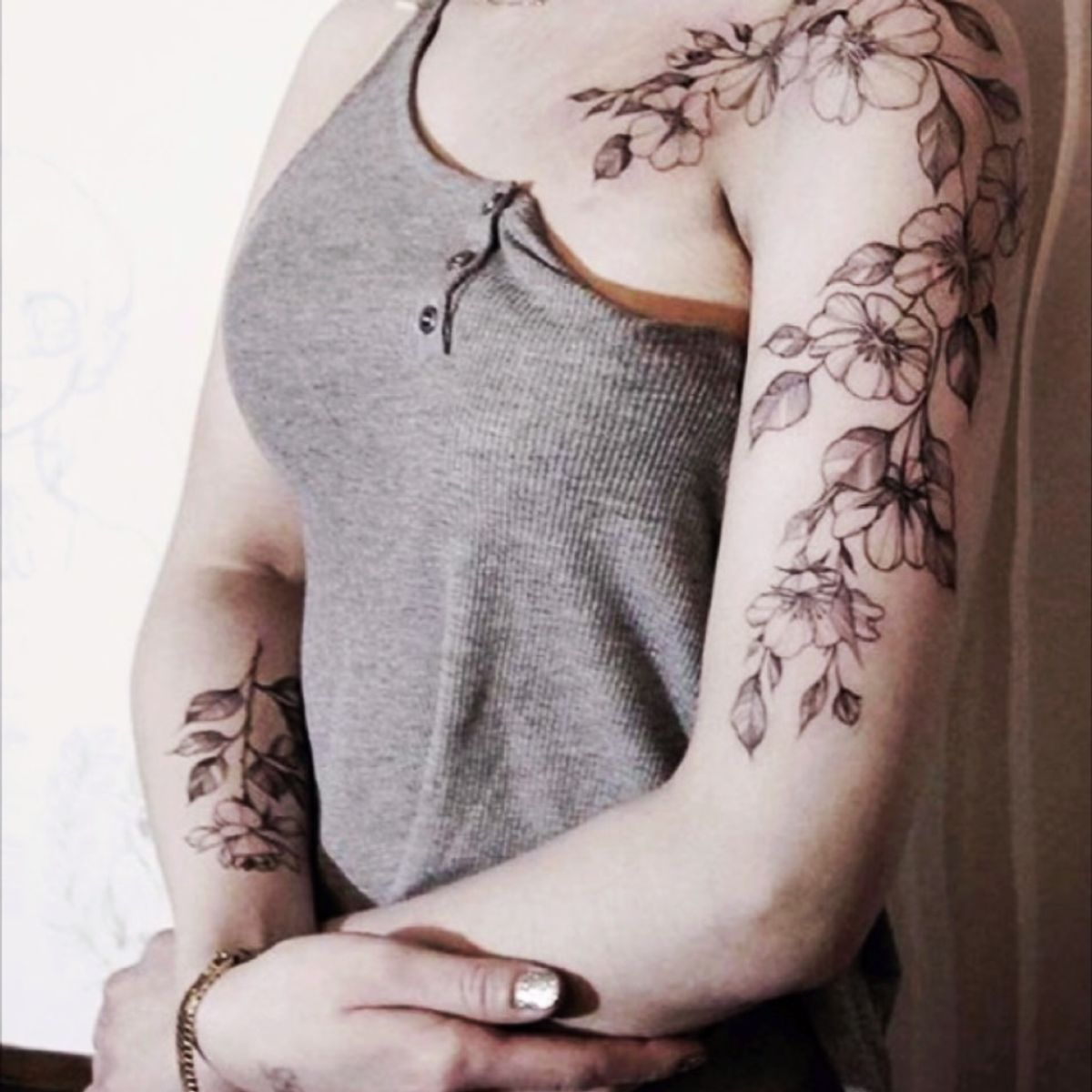 Tattoo uploaded by Natalia • #floral #flower #blackandgray #upperarm # ...