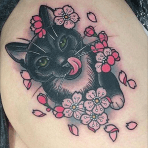 Cherry blossom cat tattoo #cat 