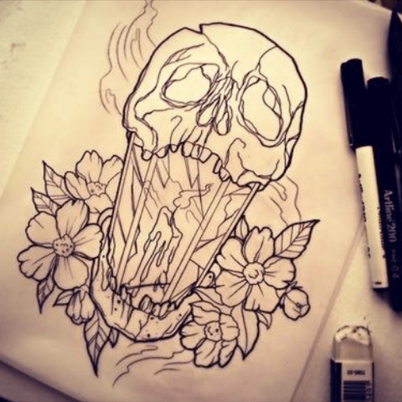 Grey Ink Candle Tattoo Design