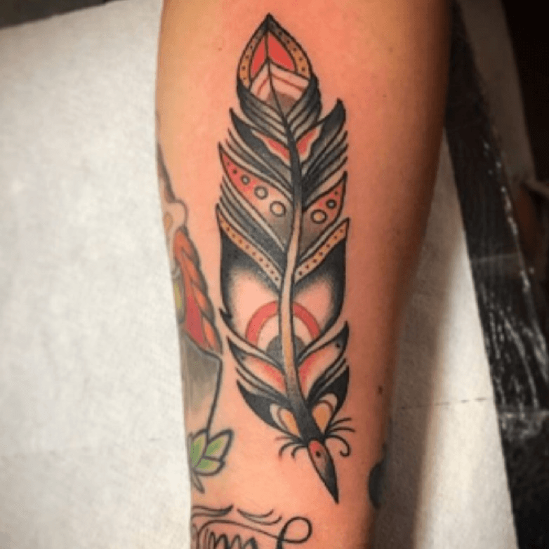 Traditional Feather tattoo done by Lydia  Ironclad  Feather tattoo  quotes Feather tattoo Traditional style tattoo