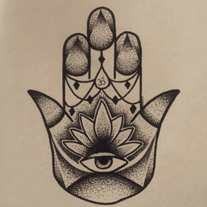 a design i did for a pal #hamsa #pointilism #dotwork #hamsahand #handofhamsa #om #lotus #allseeingeye #drawing #Black 