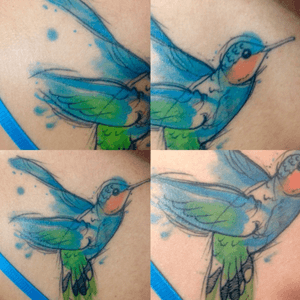 healed #Humingbird a month healed tattoo #hummingbirdtattoo #watercolortattoo #healedtattoo #isntmydesign #sketchtattoo 