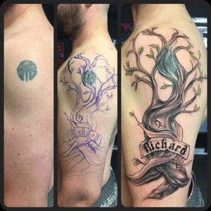 New custom tattoo, covering my 1st tatt. The tree has so much meaning behind it: life, family, passion. Old tatt waz chosen from flash on a shop wall. #coverup #tree #life #family #passion 