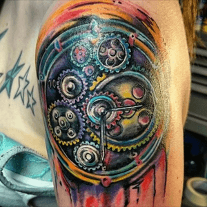 #tattoosbygotti @tattoosbygotti #mechanical #cogs #clockwork #watchwork #color #watercolor 