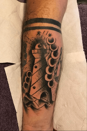 New traditional lighthouse tattoo!! #traditional #traditionaltattoos #traditionaltattoo 