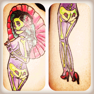 Want to get this retouched/redesigned, what do people suggest? #oldtattoo #skullgirl #suggestions #allergicreaction