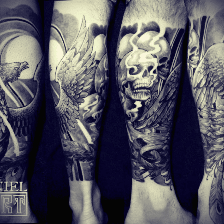 Tattoo uploaded by Joe • Snake and foo dog half leg sleeve finished •  Tattoodo