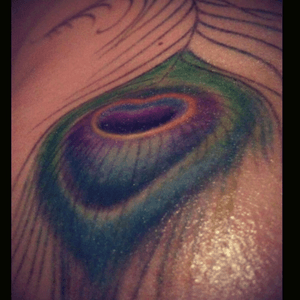 Peacock feather on my right upper back (pic taken over shoulder) #peacock #feather