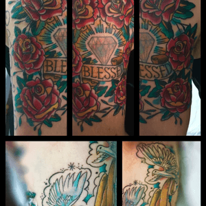 Roses and doves family tattoo