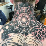 Neck done by myself #mandala #mandalatattoo #necktattoo #leopardprint #geometric #mikefarker 