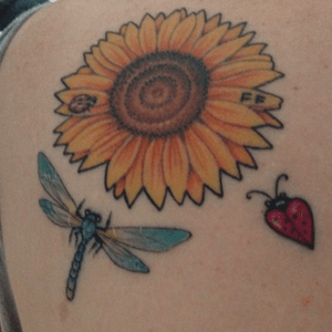 Matching sunflower with my daughter.  The dragonfly is for my son, and ladybugs just because...