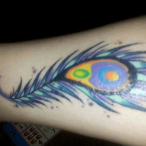 Excuse the flash glare new school peacock feather 1 of 3 memorial tattoos for my dad. Tattoo by rob spider cult XIII parkstone dorset (acutally done at his old studio) #peacock #feather #newschool #cultXIII #dorset #uk 