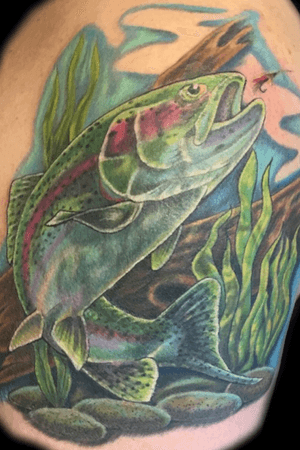 Finished this trout cover-up tattoo. Thank you to my client, Eldon, for the time and opportunity to do this. Really happy with the results. #art_in_motion_tattoo #trouttattoo #fishtattoo #flyfishing #alaskafishing #tattoo #customtattoo #coveruptattoo #colortattoo #alaskatattoo #wasillatattoo #wasillaalaska #matsuvalley #jber #veteranowned #kellytattooartist 