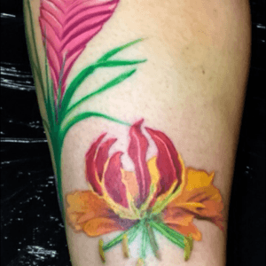Progress shot of hawaiian floral leg piece