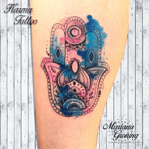 Watercolor hamsa tattoo#tattoo #tatuaje #color #mexicocity #marianagroning #tatuadora #karmatattoo #awesome #colortattoo #tatuajes #claveria #ciudaddemexico #cdmx #tattooartist #tattooist #hamsa #watercolor #watercolortattoo 