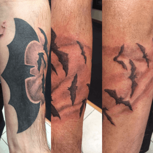 Gradient swarm of bats by Andrew Vegas at Davinci tattoo in merritt Island 