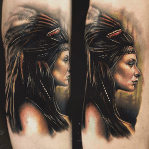 Headdress added today #nativeamerican memorial - face hair and shoulders all healed #worldfamousink #cheyennetattooequipment 