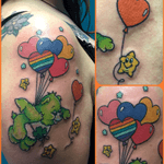 Done by me to a very sweet gal #beartattoo #cartoontattoo #balloontattoo #carebear #carebeartattoo #GiovannaRaso #startattoo #cartoon #80s 