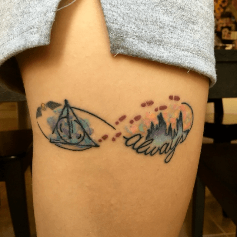 Colorful Deathly Hallows Tattoo Idea  Tattoos for guys Harry potter  tattoos Cool tattoos